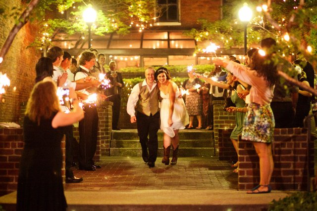 nashville wedding, cellar one, outdoor, sparkler send-off, evening